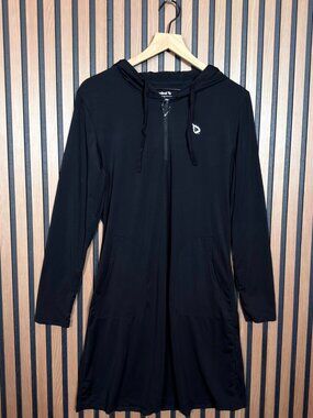 BaLeaf Sweater Dress Large Womens Black Long Sleeve Hooded Full Zip Athletic